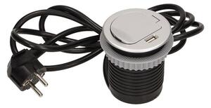 Nábytková zásuvka 230V + USB, strieborná