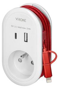 Zásuvka 230V s USB + USB-C nabíjačkou a kablom USB-C + lightning