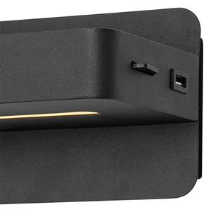 Moderná nástenná lampa čierna vrátane LED s USB a vypínačom - Ted