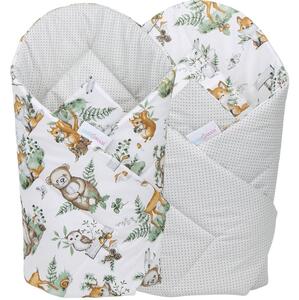 Obojstranná zavinovačka pre bábätká 80x80 cm BABYMAM PREMIUM - Zvieratká v lese/tm. šedé bodky na šedej