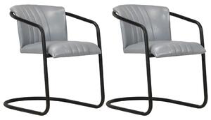 Jedálenské stoličky 2 ks, sivé, pravá koža