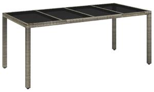 Záhradný stôl so sklenenou doskou sivý 190x90x75 cm polyratan