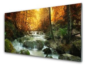 Sklenený obklad Do kuchyne Vodopád príroda les jeseň 100x50 cm