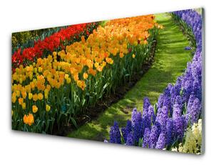 Sklenený obklad Do kuchyne Kvety záhrada tulipány 120x60 cm