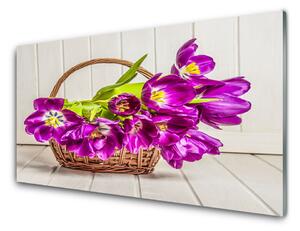 Sklenený obklad Do kuchyne Kvety v košíku 120x60 cm