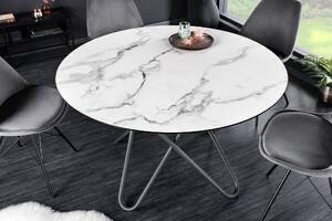 Jedálenský stôl CIRCULAR Ø 120 cm mramorový vzhľad biely