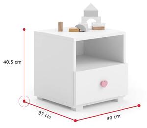 Detský nočný stolík INES, 40x40,5x37, biela/ružová