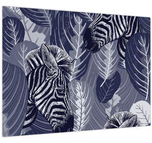Sklenený obraz - Zebry medzi listami (70x50 cm)