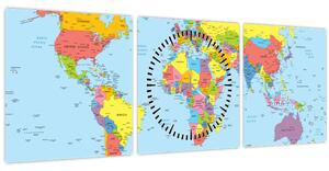 Obraz - Mapa sveta (s hodinami) (90x30 cm)