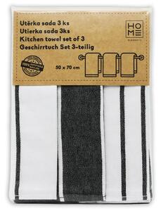 Kuchynská utierka z egyptskej bavlny Čierne pruhy, 50 x 70 cm, sada 3 ks