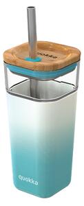 Sklenený cestovný hrnček so slamkou Liquid Cube Teal Gradient 540 ml