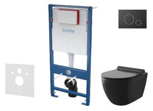 Kielle Genesis - Set predstenovej inštalácie, klozetu Gaia, dosky softclose a tlačidla Gemini II, matná čierna/chróm 30505SS09
