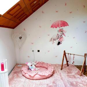 INSPIO-textilná prelepiteľná nálepka - Zajačiky letiace na dáždniku - Akvarelová samolepka na stenu