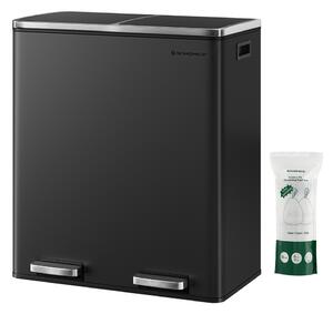 Kôš na triedený odpad SORT, 2x30l+vrecia na odpadky, čierna/strieborná SongmicsHome