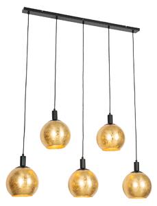 Dizajnové závesné svietidlo čierne so zlatým sklom 5 svetiel - Bert