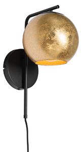 Dizajnové nástenné svietidlo čierne so zlatým sklom - Bert