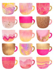Ilustrácia Pretty Pink Coffee Cups, Elisabeth Fredriksson