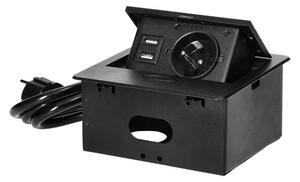 Nábytková zásuvka výklopná 230V + 2x USB, čierna