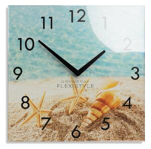 Dekoračné sklenené hodiny 30 cm s motívom pláže Béžová