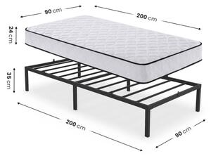 Kovová posteľ s matracom 90x200 cm s matracom, čierna