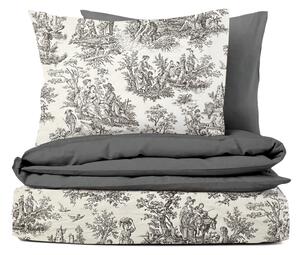 Ervi Bavlnené obliečky DUO - Toile de Jouy/tmavo šedý