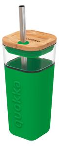 Sklenený cestovný hrnček so slamkou Liquid Cube Green 540 ml