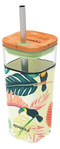 Sklenený cestovný hrnček so slamkou Liquid Cube Tropical Toucans 540 ml