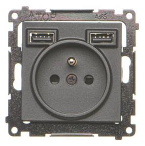 Zásuvka 250 V Simon 55 s USB nabíjačkou 2,1A/16A čierna matná