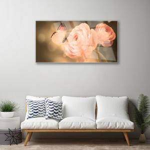 Skleneny obraz Motýľ ruže príroda 125x50 cm