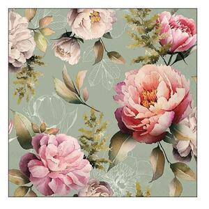 Zelené papierové obrúsky s pivonkami Peonies - 33*33 cm (20ks) - Ostatní
