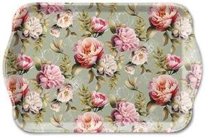Zelená melamínová tácka s pivonkami Peonies - 13*21 cm - Ostatní