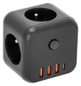 Rozbočovacia zásuvka s vypínačom LINEA 3x230V + 4xUSB A/C čierna