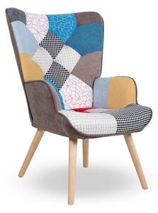 Kreslo ušiak LUGO — masív, látka, prírodná / patchwork