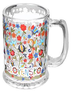 Pohár na pivo 0,4 l Slovenský folklór (Sklenený pohár s uchom, objem 400ml)