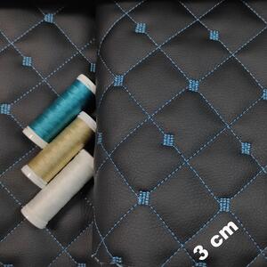 Ekokoža MIX 3x3 cm, prešívaná, farba čierno-tyrkysová, metráž 145 cm