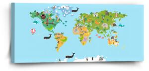 Sablio Obraz Zvieracia mapa sveta - 110x50 cm