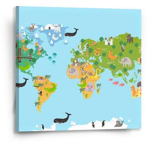 Sablio Obraz Zvieracia mapa sveta - 50x50 cm