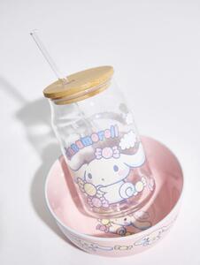 Sinsay - Sklenený hrnček s bambusovým viečkom a slamkou Cinnamoroll - viacfarebná