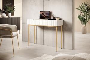 Moderný písací stôl Nicole - biely mat / zlatá