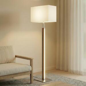 LED stojacia lampa Quitani Lisene, orech/striebro/prírodná farba, 162 cm,, Tmavé drevo, Obývacia izba / jedáleň, kov, Dizajn, Stojaca lampa