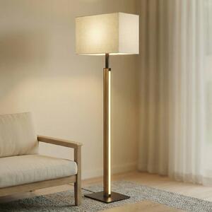 LED stojacia lampa Quitani Lisene, dub/čierna/prírodná, 162 cm, stmievateľná, Svetlé drevo, Obývacia izba / jedáleň, kov, Dizajn, Stojaca lampa