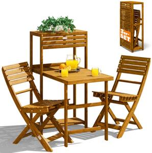 Balkónový set PATIO, 3-dielny, prírodné drevo Casaria