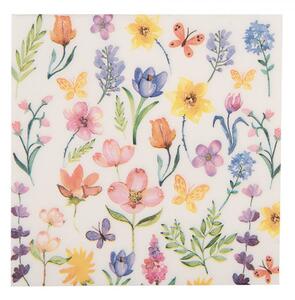 Biele papierové obrúsky s farebnými kvetmi - 33*33 cm (20ks) - Clayre & Eef