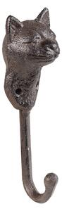Hnedý nástenný liatinový háčik s hlavou mačky Catty Brown - 5*4*15 cm - Clayre & Eef