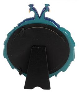 Modrý okrúhly fotorámik zdobený pávmi - 17*3*21 cm / Ø 13 cm - Clayre & Eef