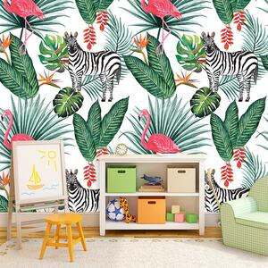 Sablio Tapeta Zebra a Plameniak - 125x75 cm