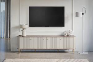 TV stolík Vespera 4D 187 cm - kašmírová / orech / zlaté nožičky