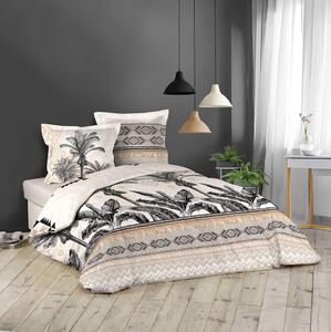 Béžové bavlnené posteľné obliečky etno vzor a palmy 220 x 200 cm