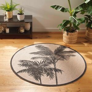 Okrúhly hnedý koberec v južanskom štýle s palmami 120 cm