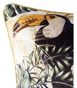 Štýlový dekoračný vankúš tukan so zlatým akcentom 45 x 45 cm